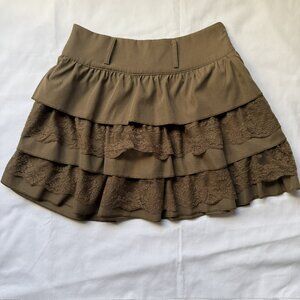 ROMWE Brown Tiered Ruffle Lace Trim Mini Skirt Size Medium Y2K Style